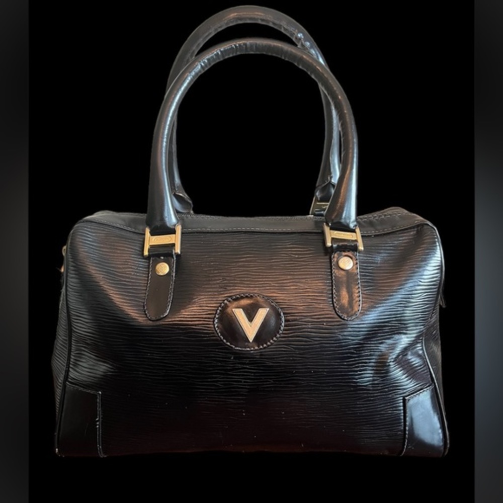 Mario Valentino Black Embossed Boston Handbag (COA Included)